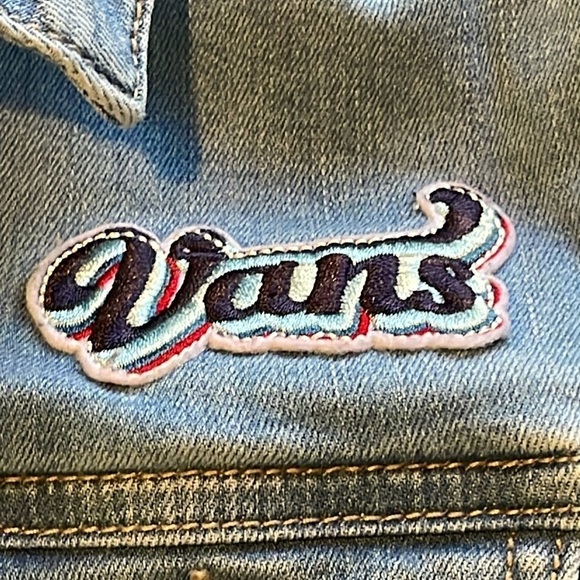 Vintage Vans Embroidered Logo Stretch Denim Light Blue Wash Denim Jacket FLAWED - Picture 6 of 10